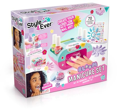 Canal Toys Style 4 Ever – Set de Manucure Bloom – 4 Vernis, Séchoir à Ongles, Faux Ongles, Paillettes et Stickers – Kit Créatif Nail Art Enfant 8+ Ans- Idée Cadeau Beauté – OFG364
