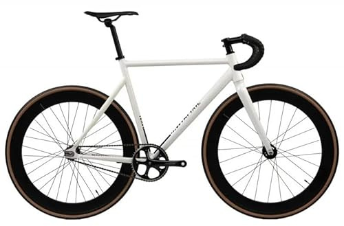 Santafixie Raval 2.0 Singlespeed Fahrrad/Fixie Bike, Aluminiumrahmen aus 6061, Flip-Flop-Nabe, 700C Laufräder 60 mm Hochprofil-Felgen, Weiß (61 cm)