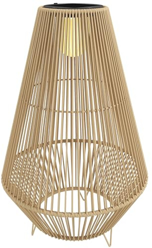 Outsunny Lanterne Solaire Extérieure en résine tressée lampadaire sans fil rechargeable avec capteur de lumière, lampadaire LED extérieur, pour jardin patio terrasse, jaune