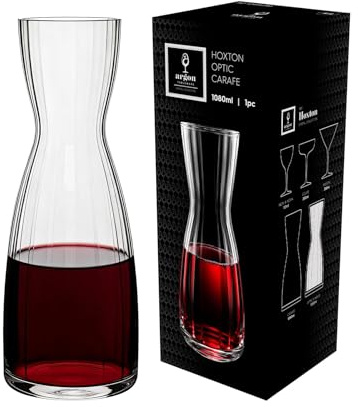 Argon Tableware Hoxton Optic Crystal Carafe 1.1L - Cut Glass Water & Wine Decanters, Art Deco Ribbed Glass Serving Carafe for Juice, Cocktails & Table Service