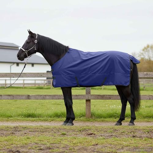 Verstellbare Pferdedecke mit Klettverschluss und abnehmbarem Bezug in Dunkelgrün Schwarz mit Schwanzklappe aus wasserdichtem Polyester 155 cm