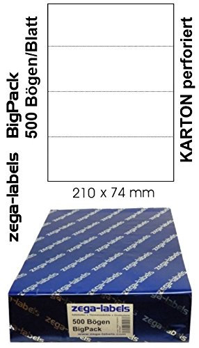 2.000 KLT Karton Einleger 210 x 74,25 mm auf DIN A4 Bögen (1x4 Etiketten) - Karton 150 g - 500 Blatt Bigpack - mit Perforation - Warenanhänger nach VDA 4902 - für Laser/Inkjet einsetzbar