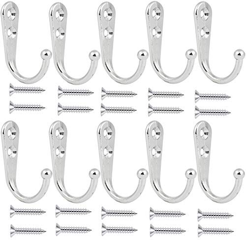 Umsole 10 Pieces Wall Mounted Hooks Coat Hooks Robe Hooks Hangers with 20 Pieces Screws in Nickel,Silver