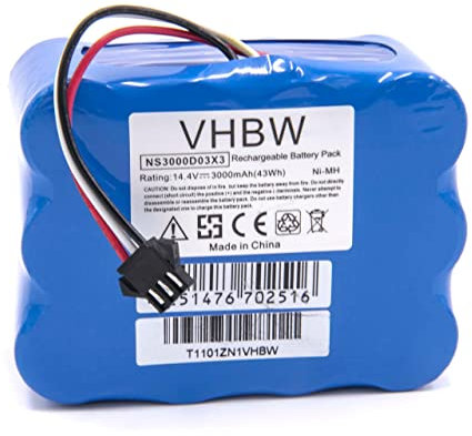 vhbw Battery compatible with Robots JNB-XR210C, JNB-XR210B, JNB-XR210 Vacuum Cleaner Blue (3000 mAh, 14.4 V, NiMH)