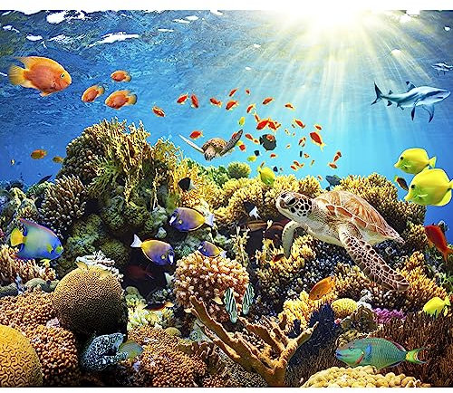 murando Fototapete selbstklebend Aquarium 245x175cm Foto Tapete Tapetenfolie Möbelfolie Wandverkleidung Wandtapete Motivtapeten Bildtapete Wohnzimmer 3d Effekt Unterwasserwelt Korallen Fisch Ozean