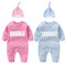 culbutomind baby Zwillinge Baby Bodys Doppel Ärger süßes Outfit mit Hut Baby Pyjamas Zwillinge Geschenk(Pulverblau 3M)
