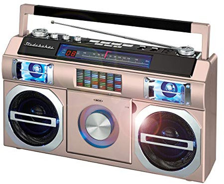 Studebaker SB2145RG 80's Retro Street Bluetooth Boombox mit FM Radio, CD Player, LED EQ, 10 Watt RMS Power und AC/DC in Roségold