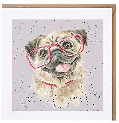 Wrendale Doppelkarte mit Umschlag, Motiv Mops,15x15 cm