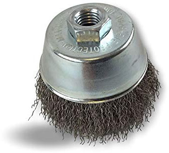 Lot de 10 brosses rotatives coupe boisseau pour disqueuse ou meuleuse d'angle |Ø extérieur 80 mm | Garnissage acier ondulé dur 0,30 mm | Alésage filetage femelle M14 | Kibros 248AT14x10