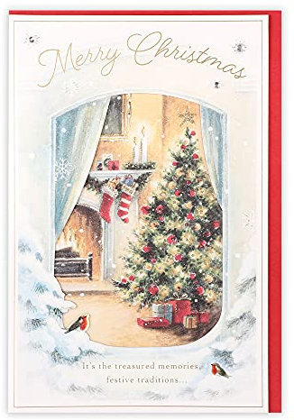 Clintons: Traditioneller Baum von Fire Scene Weihnachtskarte