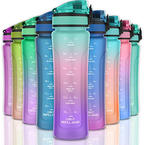 KITART 450ml Kids Sports Water Bottles for School with Chug Lid (Green Pink Purple)