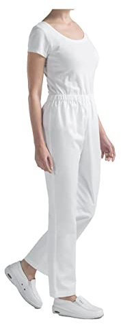 Dorimifa Pantalon Trabajo Mujer Blanco Pantalon Sanitario Pantalones de Cocina Mujer Cintura Elástica Grueso L
