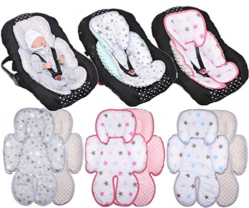 Primawela Sitzverkleinerer Minky - Baumwolle Baby Auto Kindersitz Babyschale Einlage Einsatz (Star Dunkel + Grau)