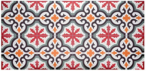 Baroni Home Alfombra de Cocina Antideslizante de Vinilo, Alfombra Lavable Resistente mayólicas Rojo y Verde, 120 x 60 cm