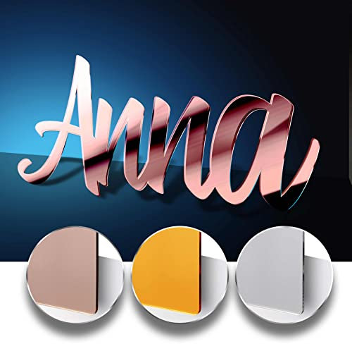 Prénom Pour Porte De Chambre D'Enfant Personnalisable - Nom D'Enfant À Personnaliser - Plaque Troglass Gloss ou Paillettes Avec Lettres Découpées - 16 couleurs disponibles (MIROIR Rose Gold)