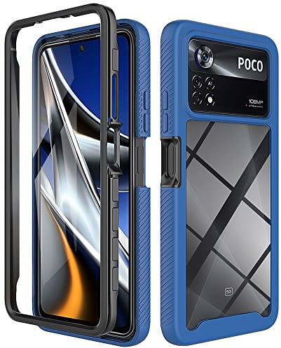 ESTH® Funda para Xiaomi Poco X4 Pro 5G [Protección Completa Anti-caída de 360°] Carcasa Transparente de Grado Militar con Protector de Pantalla Incorporada, Azul Oscuro