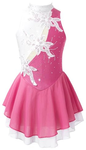 Freebily Vestito da Pattinaggio Artistico Bambina Strass Paillettes Leotards da Balletto Canotta Body Danza Classica Ballerina Ginnastica Artistica Abito Danza Moderna Rosa 6 anni