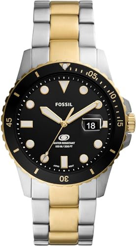 Fossil Blue uhr für Herren, Quarzwerk mit Edelstahl- oder Lederarmband, Silberton und Schwarz, 42MM