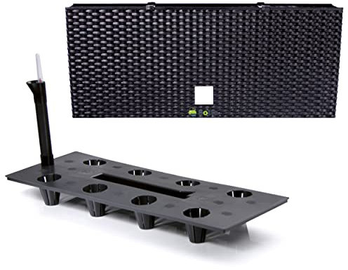 Pflanzkübel rechteckig Blumentopf Pflanzkasten 60 cm 30 L Anthrazit dunkel Grau Blumenbank in Rattan-Optik Rato Serie mit Bewässerungssystem