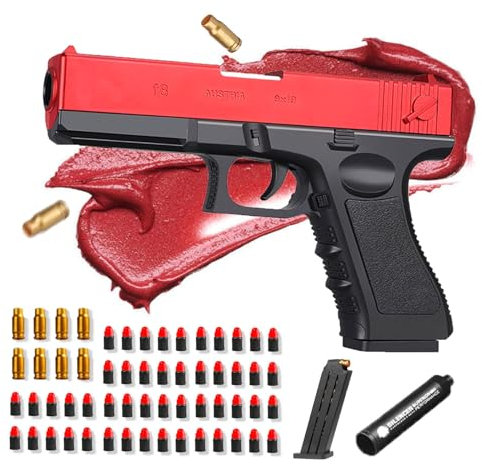 SK MISS Spielzeug Pistole Kinder, Toy Gun Pistol Fidget, Spielzeug Pistole Schaum Blaster mit 50 Weicher Kugel, Pistole Spielzeugpistolen für Kinder ab 6 7 8 9+ Jahren (Rot)