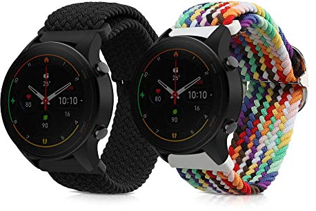 kwmobile 2X Sportarmband kompatibel mit Xiaomi Mi Watch Color Sport / S1 Active Armband - Sport Ersatzarmband Set aus Nylon für Fitnesstracker - Schwarz Mehrfarbig