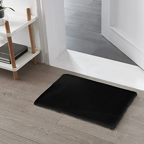 Teppich Wölkchen Fellteppich Kunstfell Teppich Waschbar, Hasenfell Imitat, Kaninchenfell, Kurzfell - Flauschiger Teppich Wohnzimmer, Bettvorleger Schlafzimmer - Schwarz - 40x60cm