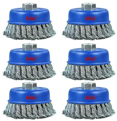 SALI 6 Pack 100 mm Wire Cup Brush 4 Inch Twisted Knotted Cup Brush for Grinders with M14 Thread for Heavy Cleaning Rust, Stripping and Abrasive, for Angle Grinder