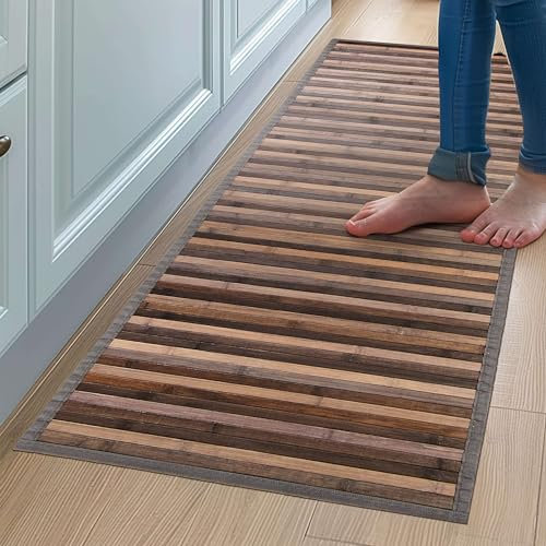 CosìCasa Bambusmatte Badematte Holz rutschfest | Nachhaltiger Bambusteppich, Küchenläufer, Duschvorleger | rutschfeste Badematte Bambus | Holzmatte für Bad & Küche (Ombre Grau, 50 x 230 cm)