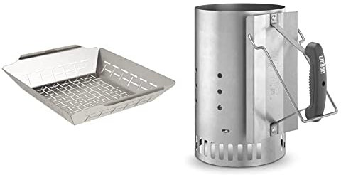 Weber 6434 Panier à Légumes Carré, Acier Inoxydable & 7416 - Cheminée à allumage Rapidfire