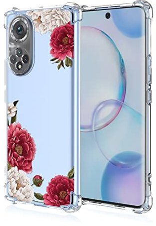 Topme Coque pour Honor 50 / Huawei Nova 9 (6.52 inches), Étui de Téléphone Portable en Silicone TPU Souple avec Motif Peint Transparent - Fleurs 7