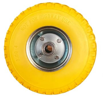 WERKA PRO, Roue increvable 10 pouces avec axe central, idéale pour chariots et diables, jante en métal galvanisé, capacité de charge 100 kg, dimensions 260 x 85 mm, alésage 20 mm, couleur jaune