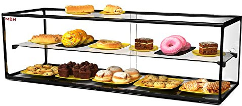 MBH - Vitrina expositora neutra 120 cm 2 pisos para hostelería. Expositor neutro de cristal para bollería y repostería.