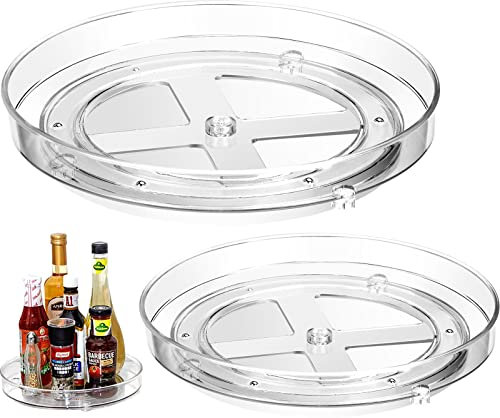 2pcs Portaspezie Girevole Organizer da Cucina, Lazy Susan, Organizer per Piatti Rotanti, Ripiani Trasparenti per Barattoli e Spezie, Rotazione a 360°, 23cm/27cm, Ottimizza Lo Spazio di Cucina e Bagno