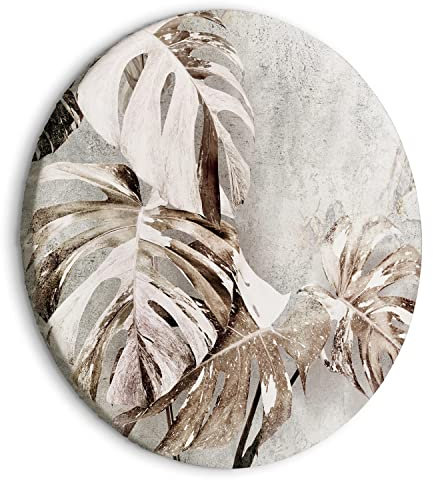 murando - runde Bilder tropische Blätter 40x40 cm Leinwandbild 1 tlg Kunstdruck modern Wandbilder XXL Wanddekoration Design Wand Bild Monstera Natur Botanik gold grau b-C-10281-bc-a