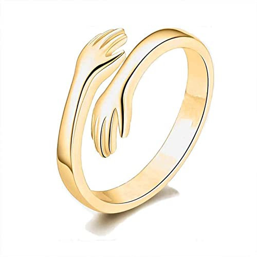 Drawelry Paar Umarmende Hände Ringe: Personalisierte Zirkonia Umarmungsring Romantischer Love Hugging Hands Öffnen Ring Anniversary Promise Schmuck Geschenk für Damen Herren (58(18.5), Gold-1)