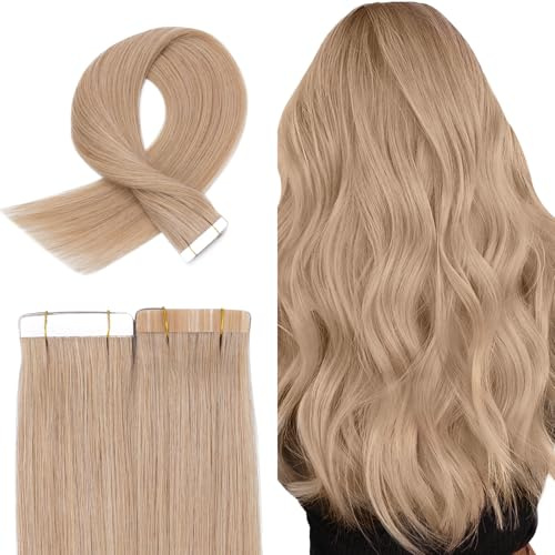 TESS Tape Extensions Echthaar 45 cm, Blond Tape Klebeband Haarverlängerung 20 pcs Glatt Dunkelblond Remy Tape in Hair Extensions für Haarverdichtung (20pcs-30g)