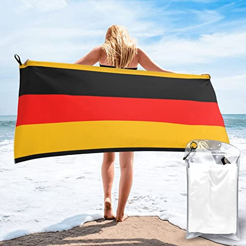 OPSREY Badetuch mit Deutschland-Flagge, bedruckt, weich, schnell trocknend, Strandtuch mit Reisetasche