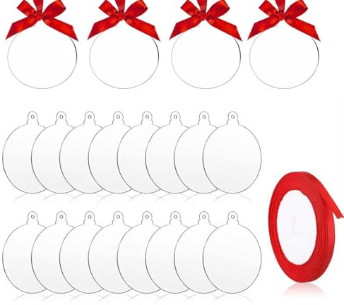ZESABGE 25 Stück Transparenter Acrylscheibe Feiertagsdekoration, 3 Zoll Acrylscheibe mit Loch,Acryl kunststoffplatte für die Malerei,DIY Farbband Hängende Dekorative..