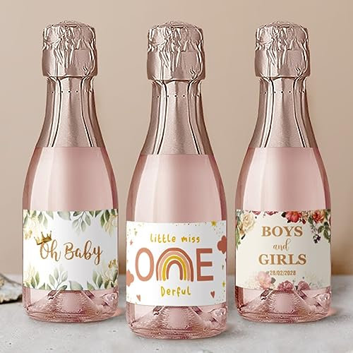 ZYMECH Mini calcomanías de champán personalizadas para fiesta de cumpleaños de bebé, bautizo, aniversario, etiquetas adhesivas para botellas de vino