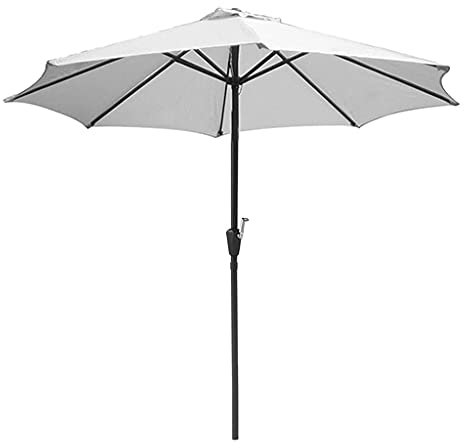 Garten-Sonnenschirm, 270 cm, Polyester-Regenschirm, Eisen-Sonnenschirm mit Kurbel, Strand-Sonnenschirm, Terrasse, Markt, Überdachung (weiß)