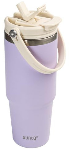 SUNTQ 850ml/30oz Tumbler mit Griff und Flip Stroh, Isolierte Edelstahlbecher mit auslaufsicherem 2-in-1-Deckel, wiederverwendbare doppelwandige Wasserflasche, Portable Kaffee-Reisebecher(Lila)
