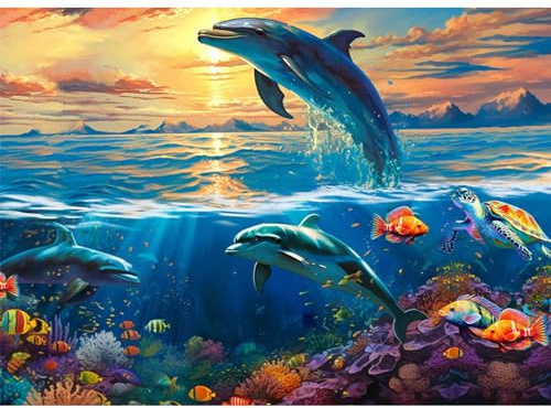 NAIMOER Diamond Painting Delfine, Diamant Painting Erwachsene Diamond Painting Tiere Erwachsene Bilder Landschaften Diamant Painting Kinder 5D Diamant Malerei Stickerei für Home Décor(30x40cm)