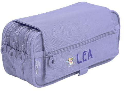 Stikets Estuche Triple Personalizado con Nombre con 3 Compartimentos para el Cole (Lila Lavanda)