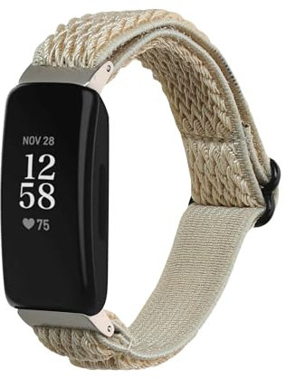 kwmobile Armband kompatibel mit Fitbit Inspire 2 / Inspire HR - Nylon Fitnesstracker Sportarmband Band in Beige - Innenmaße von 12-20 cm