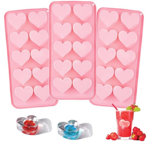 3er-Pack Silikon-Eiswürfelform in Herzform, herzförmige Eiswürfelform für den Gefrierschrank, leicht zu lösende Herzformen für Cocktails, Whisky, Getränke, Silikonformen für Schokolade, Süßigkeiten