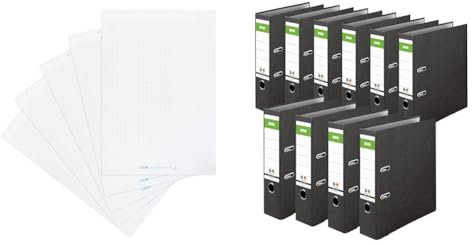 Landré Flipchart Papier & Original DINOR Ordner-Wolkenmarmor-Recycling - Made in Germany. 10er Pack 8 cm breit DIN A4 schwarz Aktenordner Briefordner Büroordner Pappordner Schlitzordner