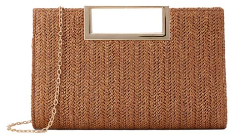 EVEOUT Clutch de Paja para Mujer - Bolso de Fiesta, Noche y Boda Con Cadena - Bolso Bandolera Tejido para Vacaciones y Playa