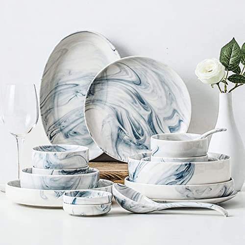 Set di piatti e ciotoleSet di stoviglie da 44 pezzi, Set di piatti marmorizzati per 8 persone, Set di piatti e ciotole in porcellana, Set di stoviglie da cucina