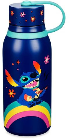 Disney Store Official Stitch Water Bottle in Stainless Steel, Lilo & Stitch, 325ml, Printed Drink Flask with Twist Top Lid and Flexible Carry Loop, Kids' Blue Rainbow School Bottle