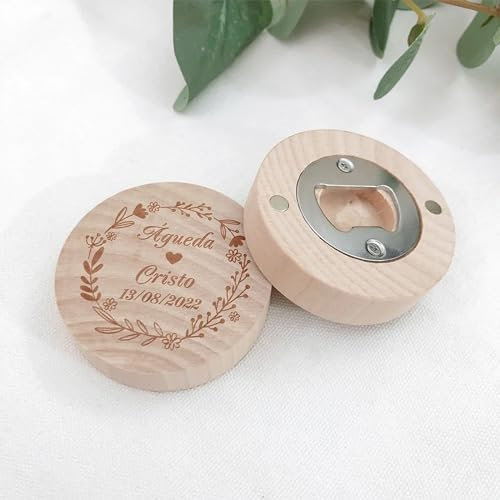 yky Décapsuleurs en bois personnalisés, décapsuleurs personnalisés, cadeaux de baptême (50 pièces)